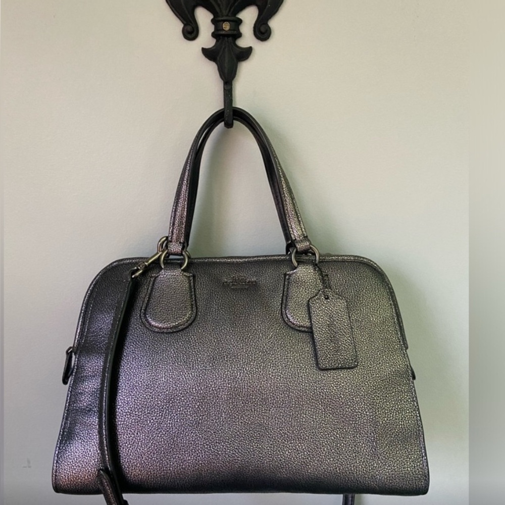 COACH Nolita Gunmetal Metallic Pebble Leather Satchel Shoulder Bag Excellent